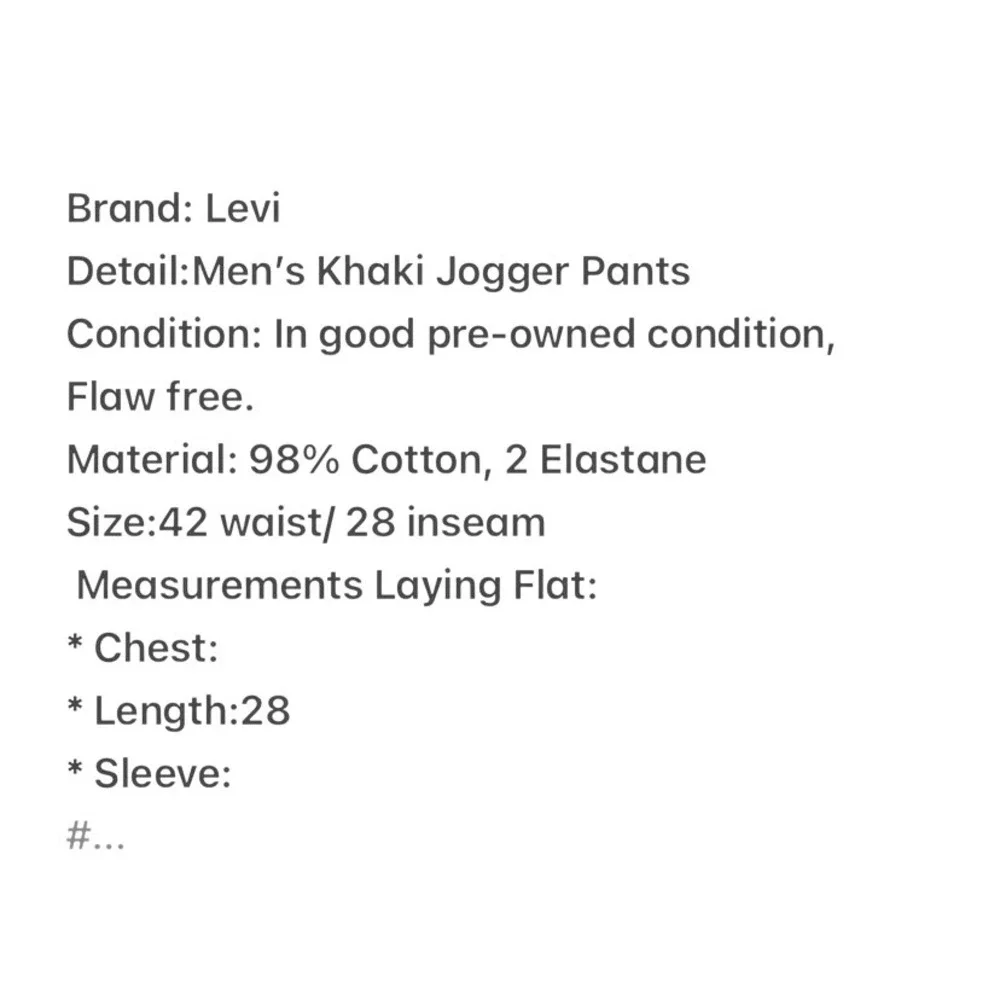 Levis XX Chino Jogger Pants Mens 42x28 Khaki Tan Cotton Stretch Tapered S110728